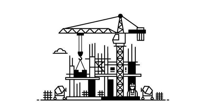 Construction Site Crane Building Structure.