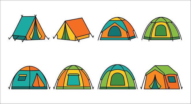 colorful tent icons on white background high quality
