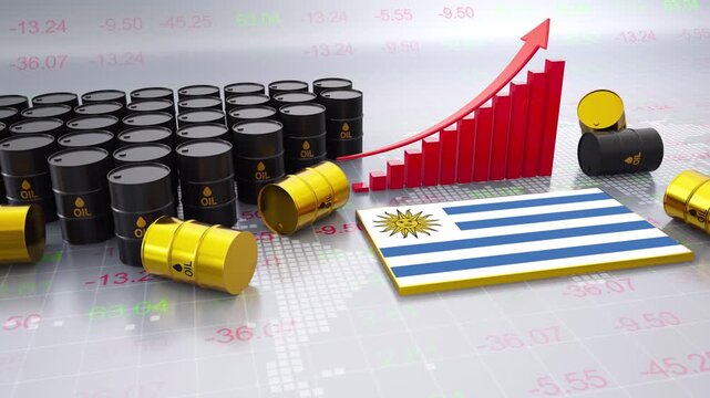 Uruguay Oil Price Increase Concept With Bar Chart and Oil Barrels