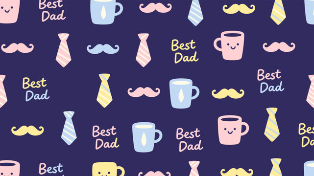 Best dad seamless pattern with tie mustache and coffee illustration