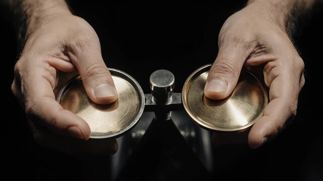 hands adjusting balance scale until perfectly level