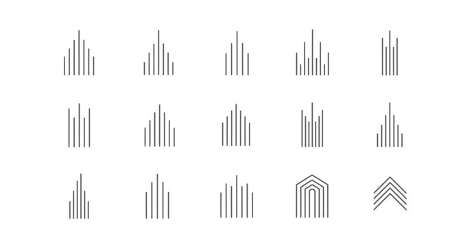 Abstract Geometric Icons: Vertical Lines Forming Buildings, Arrows, and Arches