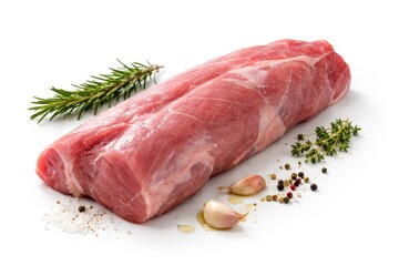 Fototapeta premium Pork tenderloin fresh from the butcher shown on a white backdrop