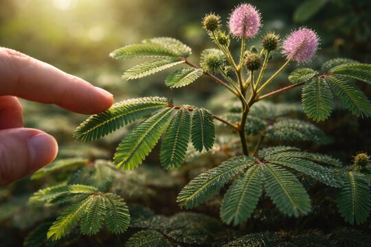 Mimosa Pudica Featuring Touch Sensitive Shrub Leaves