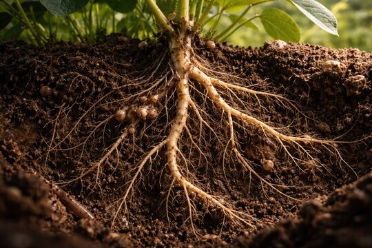 Soybean roots actively exploring underground soil interactions for development