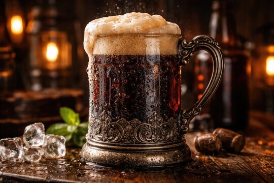Antique design mug with fresh poured root beer