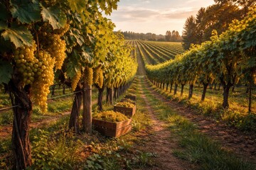 Naklejka premium Agricultural garden vineyard full of mature grapevines and natural environment