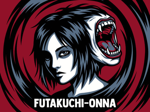 A woman with a monster emerging from her side in a graphic illustration.