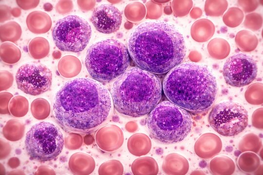 Peripheral blood sample revealing abnormal white blood cells in leukemia diagnosis