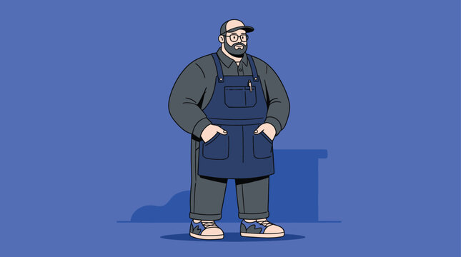 Bearded Craftsman or Barista Vector Character in Work Apron