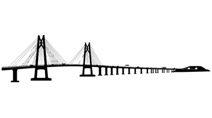 Fototapeta premium China cable‑stayed bridge monument silhouette vector, urban skyline landmark, modern architecture, cultural heritage, tourism, travel, iconic engineering illustration