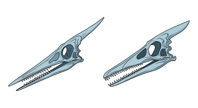Pterodactyl Skulls: Two Views of Prehistoric Reptile Fossilized Remains