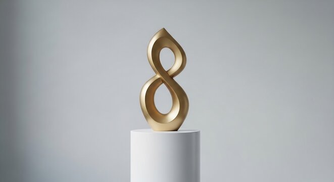 Elegant Golden Number Eight Candle on White Pedestal.