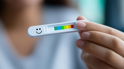 Obraz premium Close-up of a positive mental health assessment bar showing a wellness level graphic, psychology screening tool concept, wellbeing measurement, mental health indicator, with copy