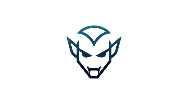 A minimalist, stylized graphic illustration of a vampire's face with sharp fangs and pointed ears.