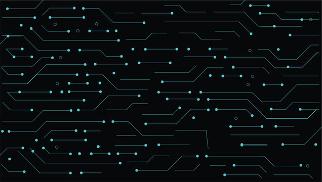 Futuristic circuit board background, digital motherboard pattern with glowing teal lines, high-tech electronic network vector for cyber security