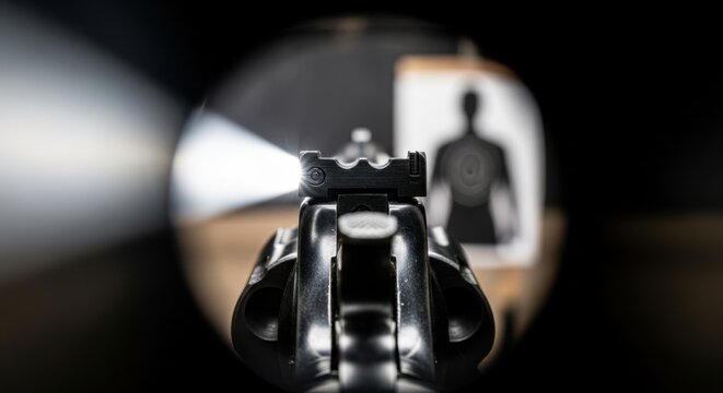 Close Up Revolver Sight Aiming at Target 835 Gigapixel v2 6x