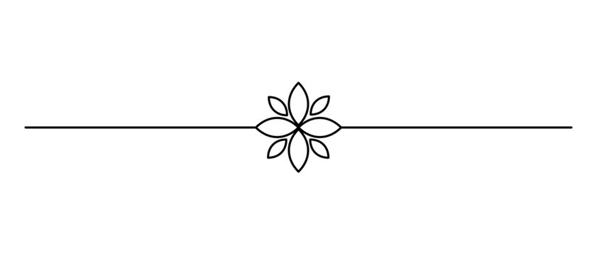 Elegant Minimalist Floral Page Divider, Decorative Black Line Border with Symmetrical Flower Motif for Wedding Invitations and Stationery