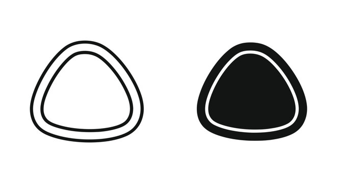 Rounded triangle geometric shape icons in outline and solid black fill styles for UI design and decorative graphic elements isolated on white background