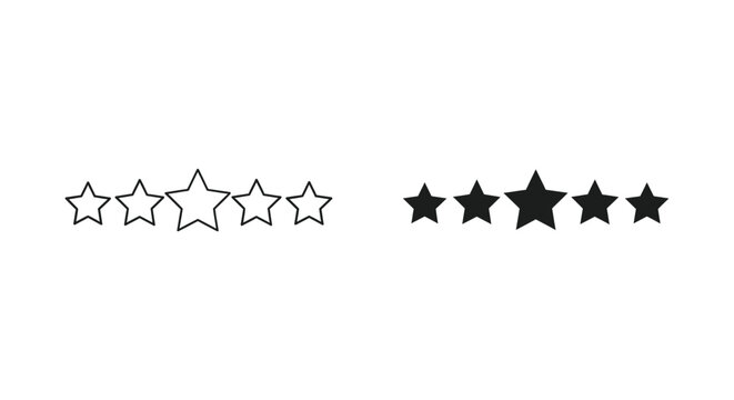 Five star rating review icon set in outline and solid black vector style for customer feedback and online reputation management