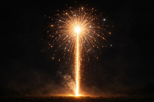Luminous flame from a solitary firework lighting up the dark