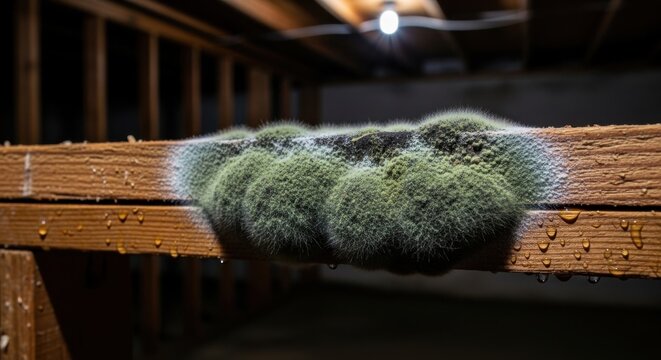 Fuzzy Green Mold Growth on Wood Surface 781