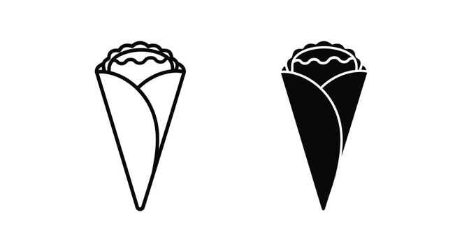 Crepe food snack vector icon set in outline and solid styles for restaurant menu and culinary design