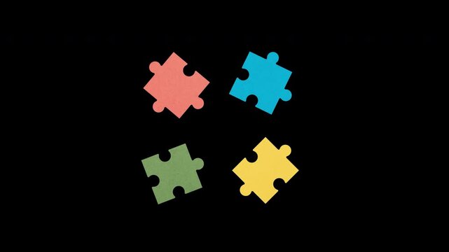 Four Puzzle Pieces Connecting Animation with Transparent Background and 4k resolution