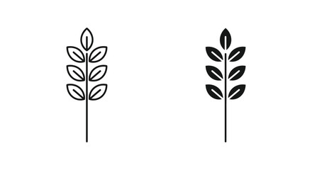 Wheat stalk icon set featuring organic plant design in both outline and solid black graphic styles for agriculture and natural food branding concepts isolated on white background © designsky