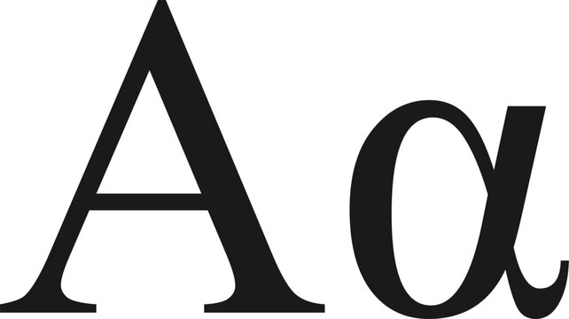 Greek Letter Alpha Vector Symbol - Black Uppercase A and Lowercase Alpha Typography Set Isolated on White Background - Professional Scientific and Mathematical Design Element