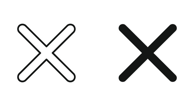 Close X mark cross icon set in outline and solid black style for interface interaction and error notification design elements
