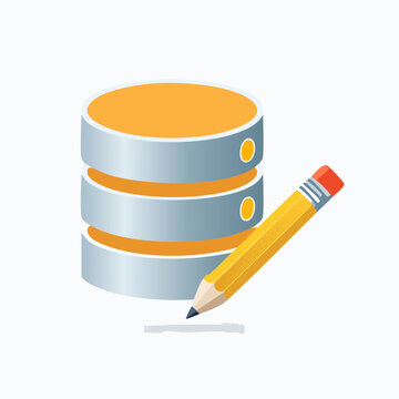 Database icon with a pencil creating a line representing data entry or modification
