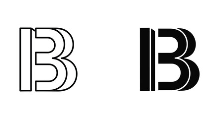 Letter B typography design in bold 3D outline and solid black block styles for creative branding © designsky