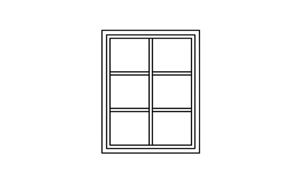 Minimalist window line icon, simple architectural window frame vector illustration, black and white house exterior element for construction design