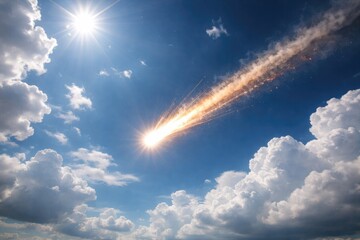 Fototapeta premium Bright meteorite shining as it crosses a cloud scattered daytime sky