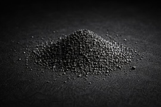 Detailed isolated black powder granules on a flat black backdrop
