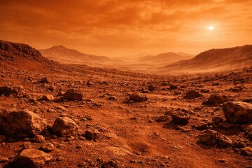 Obraz premium Barren Martian ground scene under an orange sky