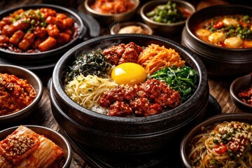 Fototapeta premium Macro photography of authentic Korean culinary presentation
