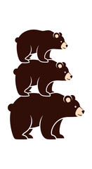 Fototapeta premium Three Stacked Brown Bears Cartoon Illustration