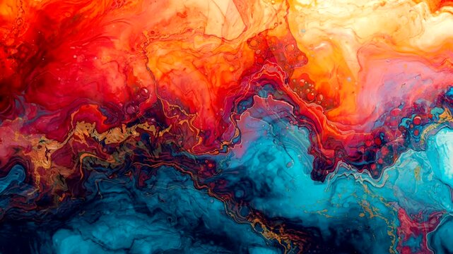 Abstract Vibrant Fluid Art Motion with Red and Blue Liquid Ink