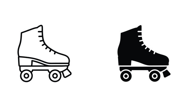 Vintage roller skate icon in outline and solid black silhouette on a white background