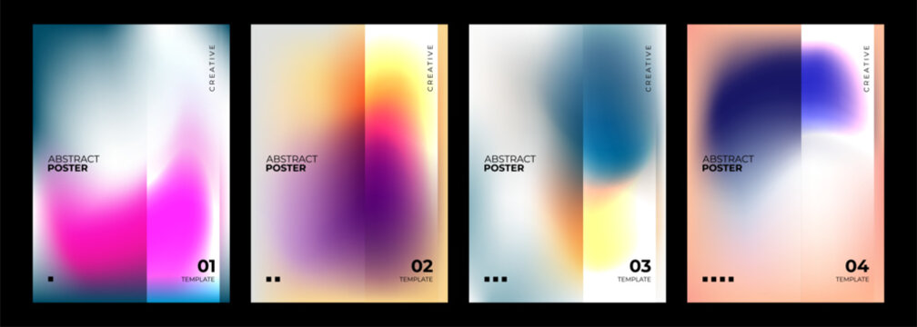 Abstract Posters Collection. Set of blurred backgrounds. Bright gradient color stripes. Defocused color templates for creative graphic design. Vector illustration.