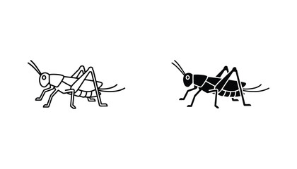 Grasshopper insect silhouette icon set in outline and solid black for entomology or nature and biology educational materials © Urban