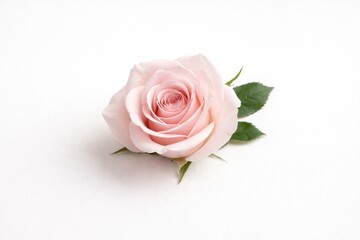 Fototapeta premium Single pastel pink rose bloom set on pure white canvas