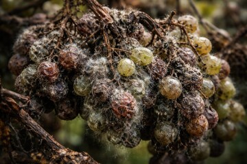 Naklejka premium Mildew and mold damage on grapes causing vine deterioration
