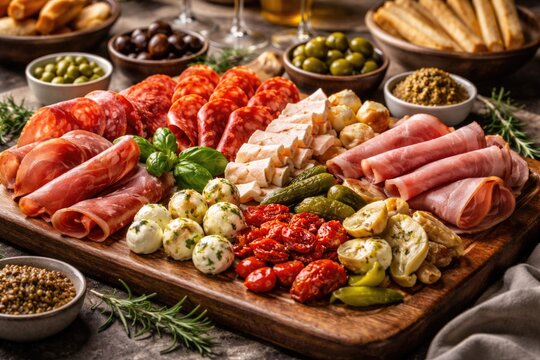 deli meat assortment served as cold antipasto appetizer tray