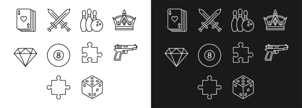 Casino game icons set hearts swords bowling crowns diamonds and more