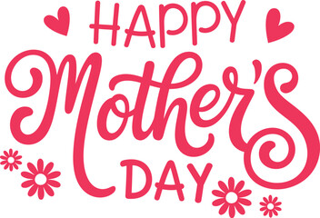 Fototapeta premium happy mother's day greeting card banner with pink heart and flower calligraphy for best mom ever postcard vector design