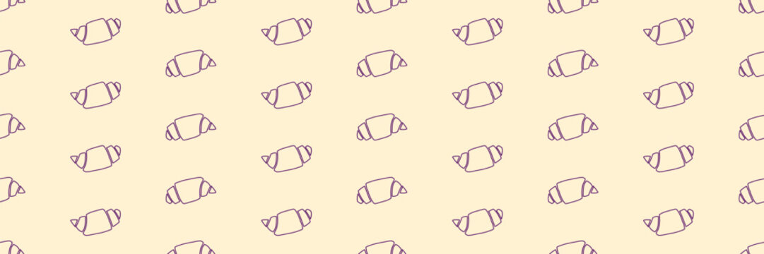 Seamless pattern with tiny croissant icons on light beige background. Subtle and versatile design for branding and packaging.