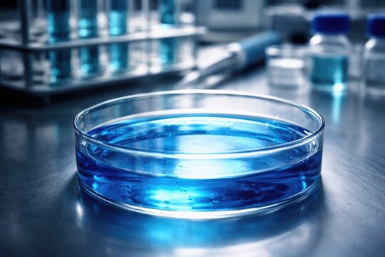 Petri dish containing blue cobalt chloride solution for scientific study